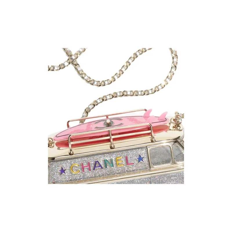 CHANEL Resin Glass Enamel Rhinestone Evening Bag Shoulder Bag Mini Women's Silver & Pink-4