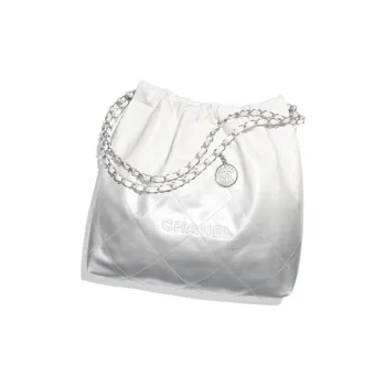 CHANEL 22Bag Gradient Metal Texture Calfskin Bucket Bag, Handbag, Shoulder Bag Women's White & Silver
