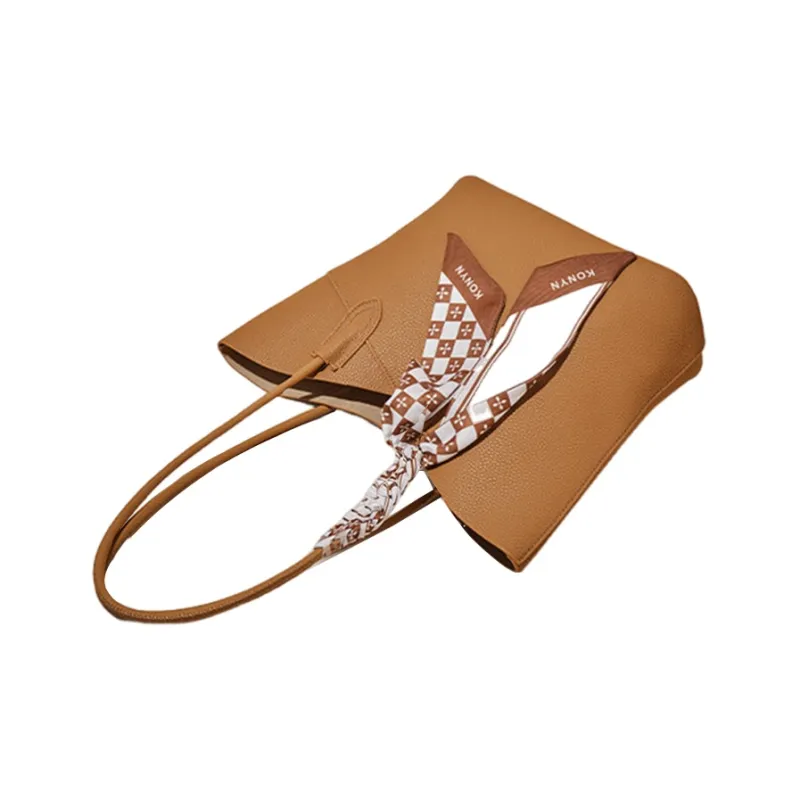 Safiya Cow Leather Shoulder Bag Large Size Women's Black/Brown-4