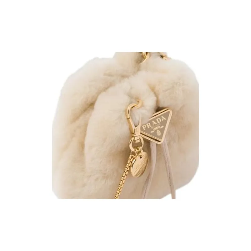 PRADA Shearling One Shoulder Crossbody Clutches Mini Women's Light Brown-4