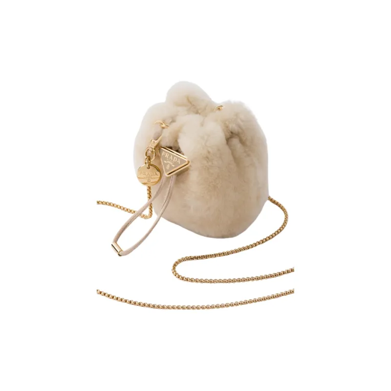 PRADA Shearling One Shoulder Crossbody Clutches Mini Women's Light Brown-1