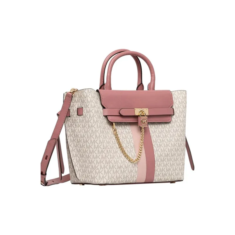 MICHAEL KORS Hamilton Legacy Leather Trim Handbag Tubas Women's Pink & White-1