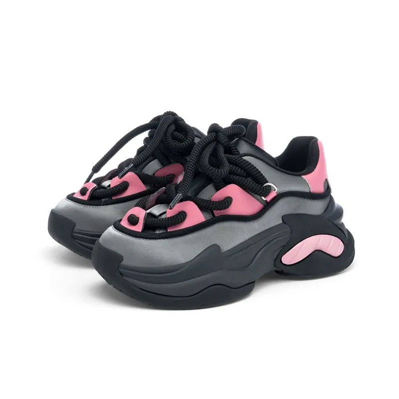 A02 Toby Black Universe Eye Height Increasing Low-Top Chunky Sneakers Women's-1