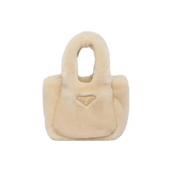 PRADA Shearling Handbag Mini Women's Natural Color