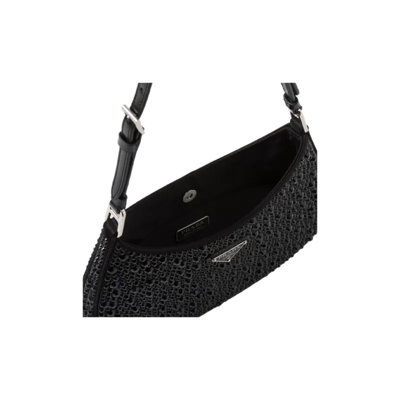 PRADA Cleo Fabric Shoulder Bag Women's Black-5