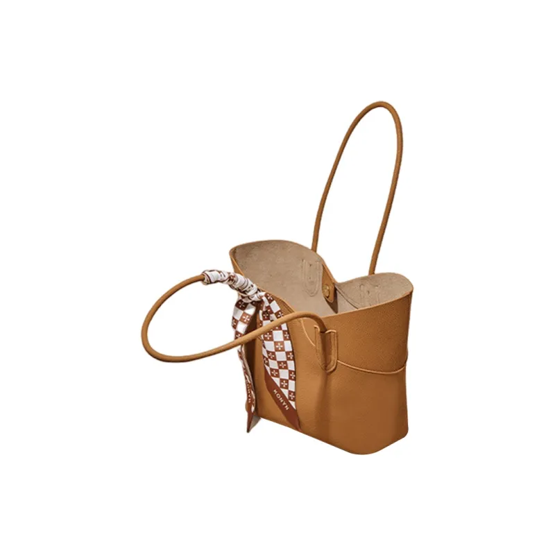 Safiya Cow Leather Shoulder Bag Large Size Women's Black/Brown-3