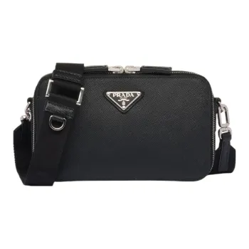 PRADA Brique Leather Crossbody Bag, Shoulder Bag Men's Black