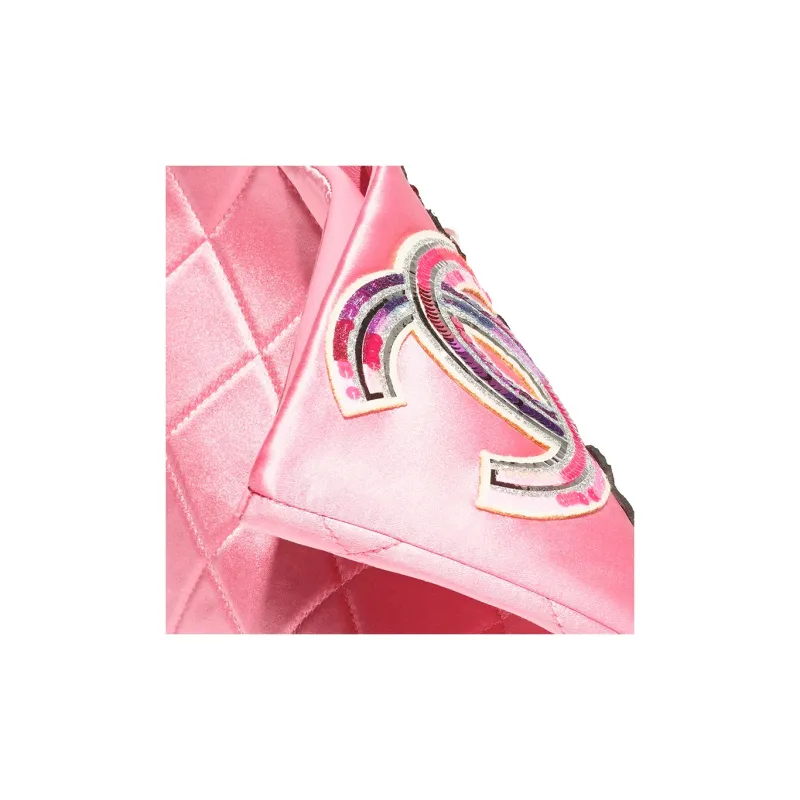 CHANEL Embroidered Silk Satin Sequins Evening Clutch Bag Women's Pink & Multicolor-3
