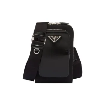 PRADA Fabric With Leather One Shoulder Crossbody Cell Phone Pouch Regular Men's Black
