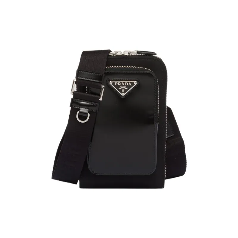 PRADA Fabric With Leather One Shoulder Crossbody Cell Phone Pouch Regular Men's Black-0