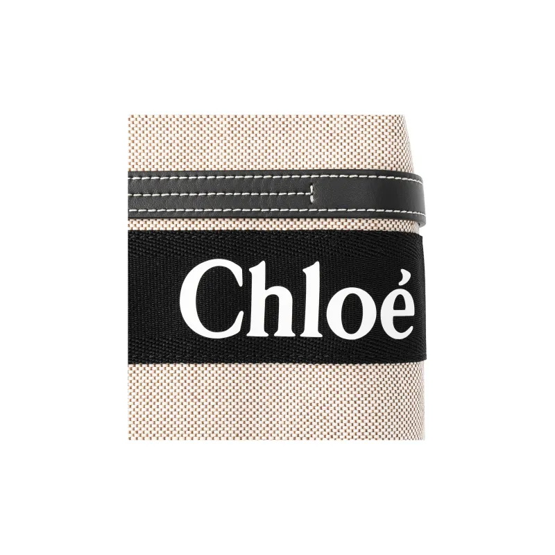 Chloe Woody Calfskin Tote Bag Shopping Bag Shoulder Bag Crossbody Bag Handbag Small Size Women's Black & Beige-4