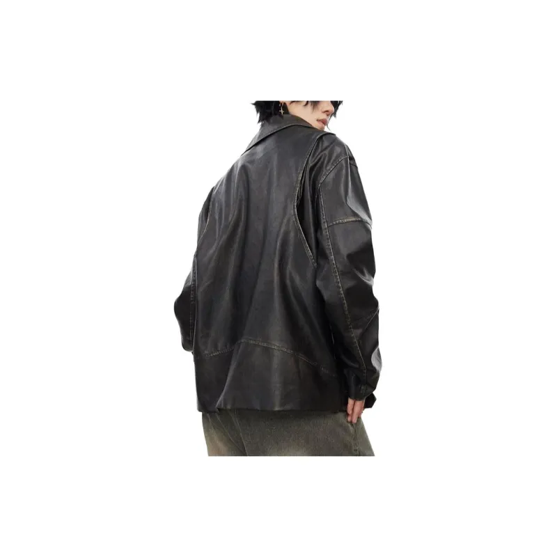 0-CROWORLD Leather Jacket Men's Black-1