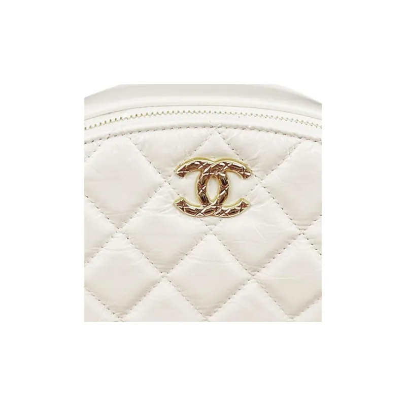 CHANEL Lambskin Bowling Bag, Crossbody, One Shoulder, Handbag Women's White-3