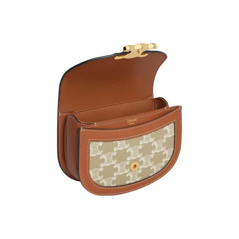 CELINE Besace Cow Leather Handbag Mini Women's Greige-3