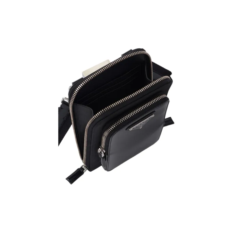 PRADA Fabric With Leather One Shoulder Crossbody Cell Phone Pouch Regular Men's Black-3