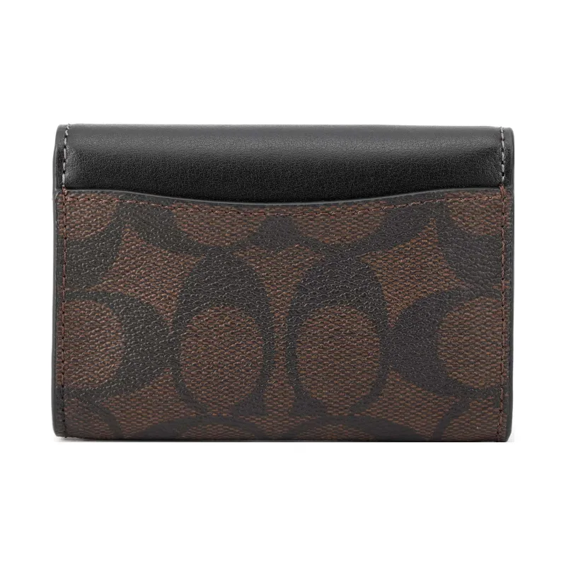 COACH Card Case Canvas With Leather Wallet, Card Holder Women's Black & Dark Brown-2