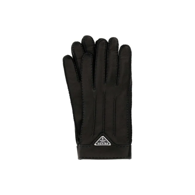 PRADA Enamel logo Leather Gloves-0