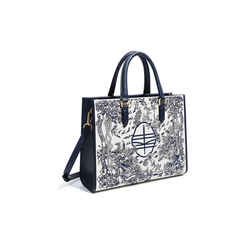 Forever Lucky Cow Leather Fashion Casual Commute Versatile Crossbody Tote Large Size Women's Sapphire Blue/Burgundy-1
