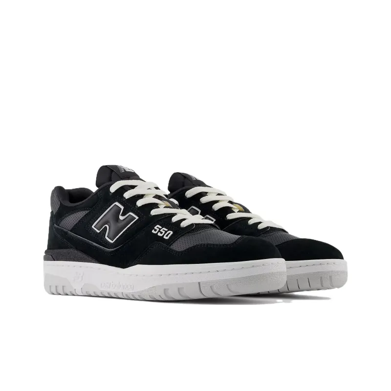 New Balance 550 Suede Perforated Leather Black White-2