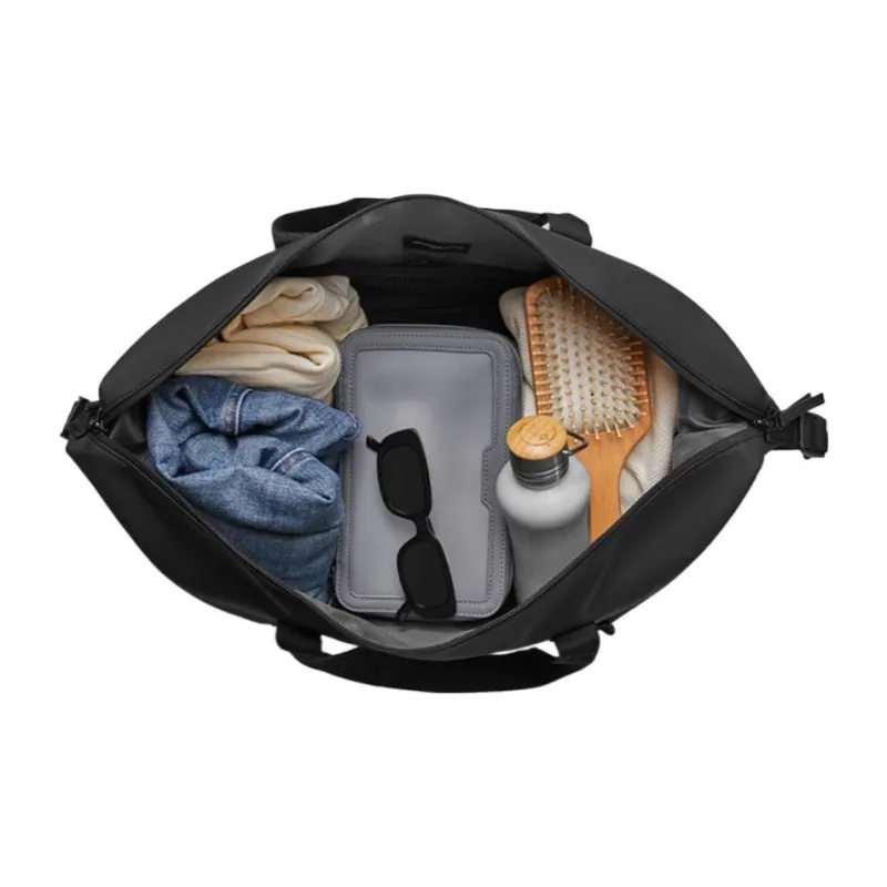 Gaston Luga Eco Friendly Polyester Material Travel Bag Unisex Elegant Black/Light Taupe/Orange Red-4