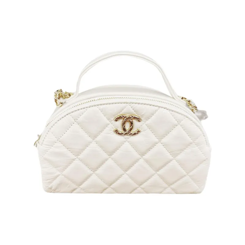CHANEL Lambskin Bowling Bag, Crossbody, One Shoulder, Handbag Women's White-0