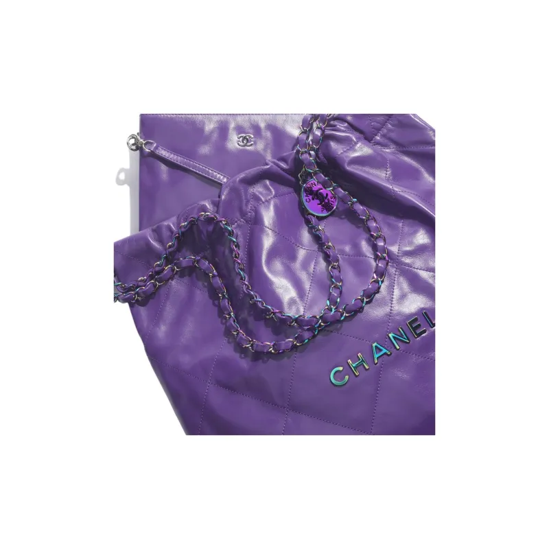 CHANEL 22Bag Shiny Calfskin Bucket Bag, Handbag, Shoulder Bag Regular Women's Purple-2
