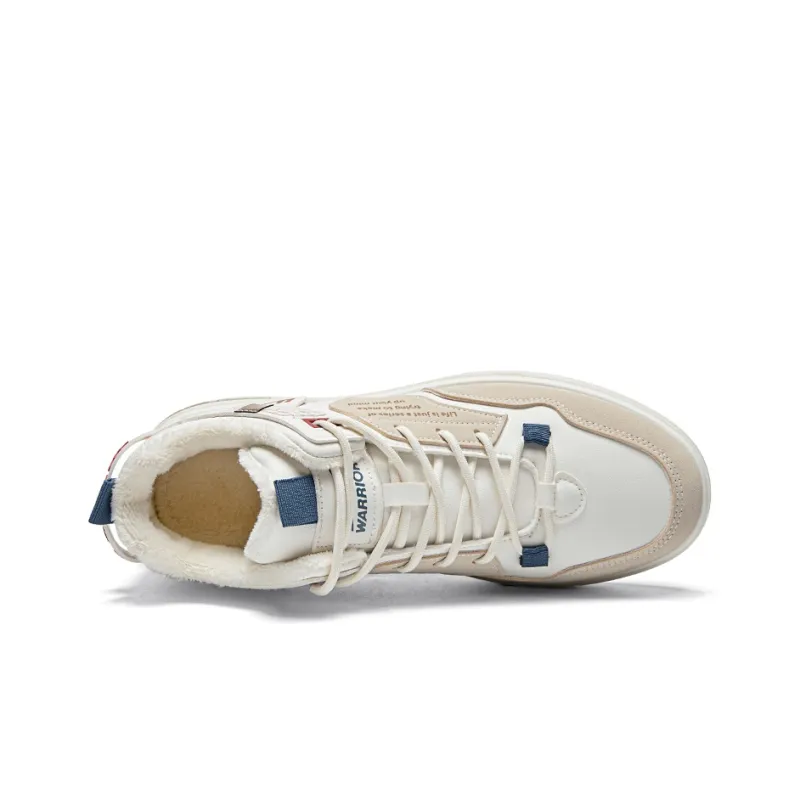 Warrior Thickened And Fleece Lined Cotton Blend Warm And Wear Resistant High Top Skateboard Shoes Men's Beige Khaki-2