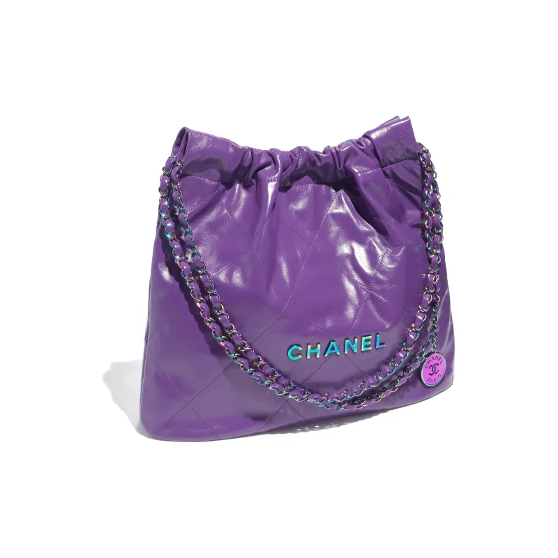 CHANEL 22Bag Shiny Calfskin Bucket Bag, Handbag, Shoulder Bag Regular Women's Purple-1