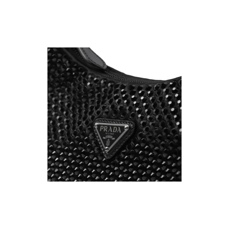 PRADA Satin Fabric Hobo Bag Handbag Shoulder Bag Mini Women's Black-3