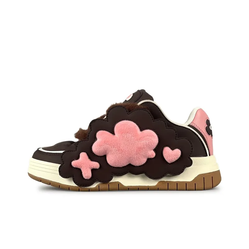 OHJC Puffy Shoes Anti Slip Wear Resistant Low Top Skateboard Shoes Women's Pink Brown-1