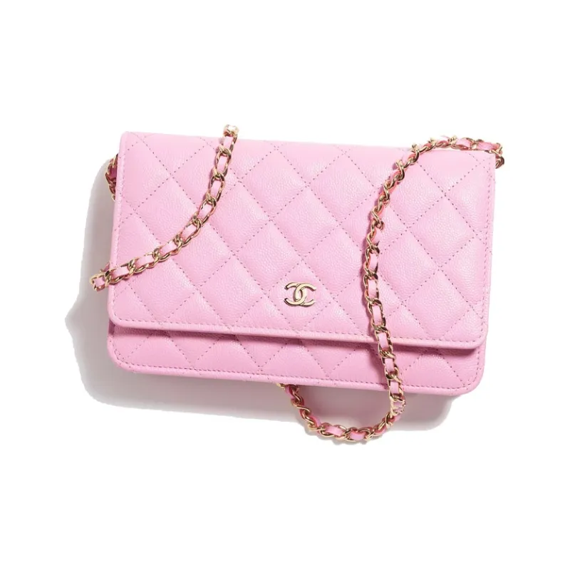 CHANEL Grain Cow Leather Wallet, Crossbody Bag, Shoulder Bag Women's Pink-1