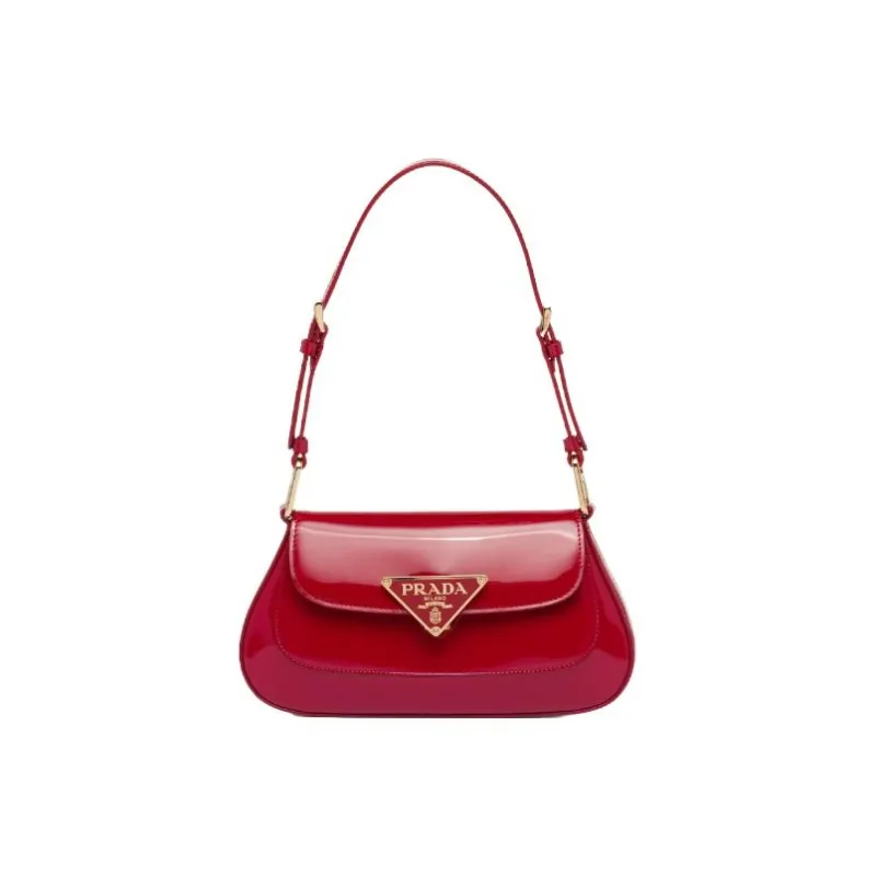 PRADA Patent Leather Shoulder Bag Regular Women's Cherry Red-0