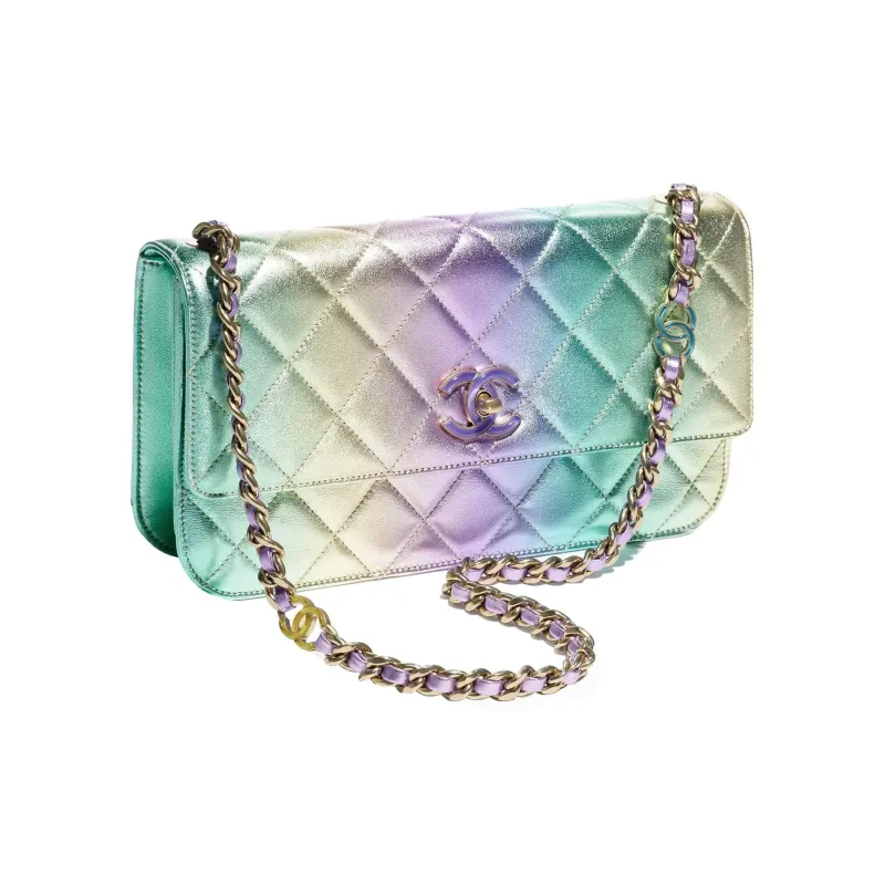 CHANEL Gradient Metal Texture Lambskin Shoulder Bag, Crossbody Bag Tubas Women's Iridescent Pink & Purple & Green-1