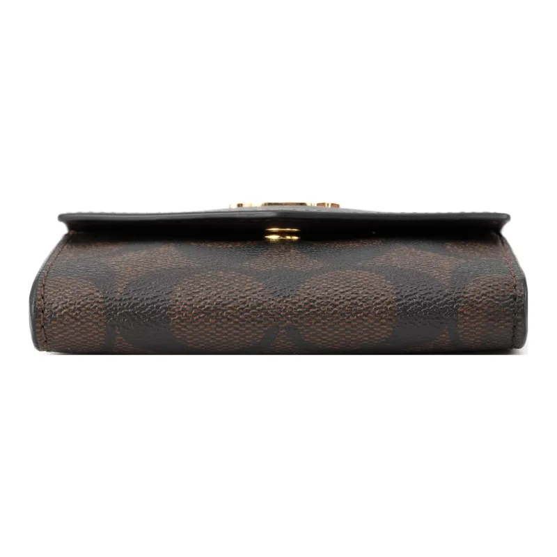 COACH Card Case Canvas With Leather Wallet, Card Holder Women's Black & Dark Brown-3