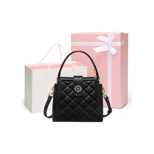 GOLF Synthetic Leather Bonded Cow Split Leather Bucket Bag Handbag Shoulder Bag Crossbody Bag Small Size Women's Black