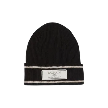 BALMAIN Logo-patch Merino Wool Beanie
