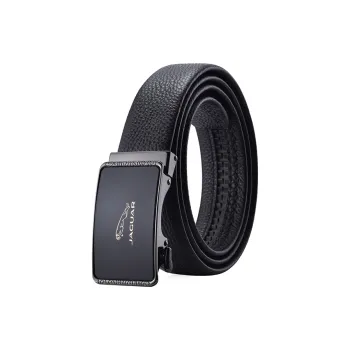 JAGUAR Front Logo Design Automatic Buckle Leather Belts Men's Black 3.5CM