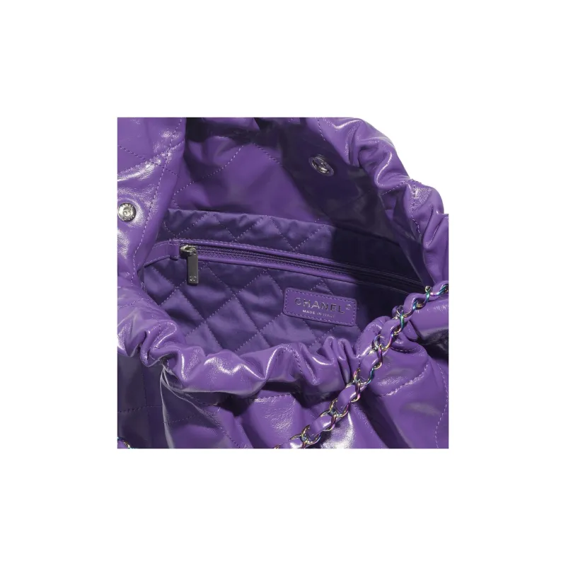 CHANEL 22Bag Shiny Calfskin Bucket Bag, Handbag, Shoulder Bag Regular Women's Purple-3