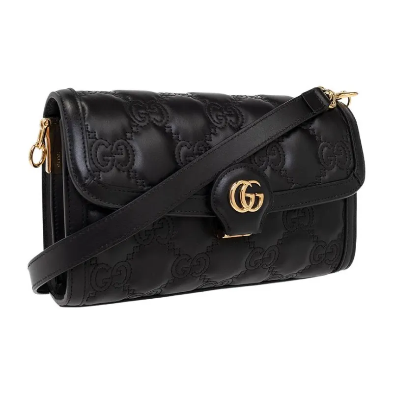 GUCCI GG Matelassé Leather WOC Baguette Bag Shoulder Bag Crossbody Bag Women's Black-1