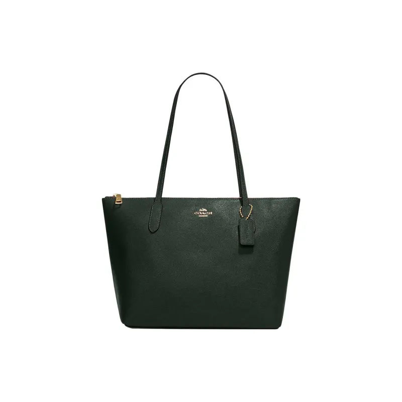 COACH Zip Top Tote Cross Grain Leather Tote Bag, Shopping Bag, Handbag, Shoulder Bag Women's Amazon Green-0