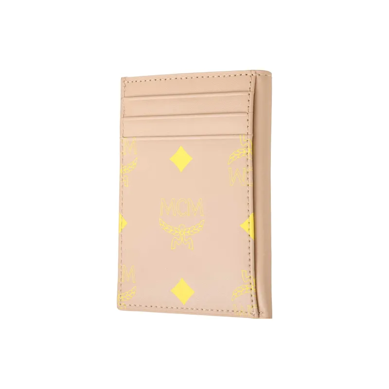 MCM Leather Card Holder Mini Women's Beige-1