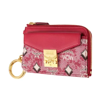 MCM Fabric With Leather Card Holder Mini Women's Red