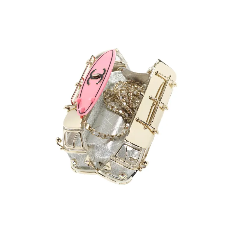 CHANEL Resin Glass Enamel Rhinestone Evening Bag Shoulder Bag Mini Women's Silver & Pink-2