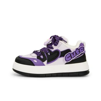 KARLIE KELLER Warm Height Increasing Wear-Resistant Slip-Resistant Low-Top Skateboard Shoes Women's Black Purple