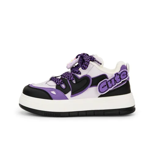 KARLIE KELLER Warm Height Increasing Wear Resistant Slip Resistant Low Top Skateboard Shoes Women's Black Purple