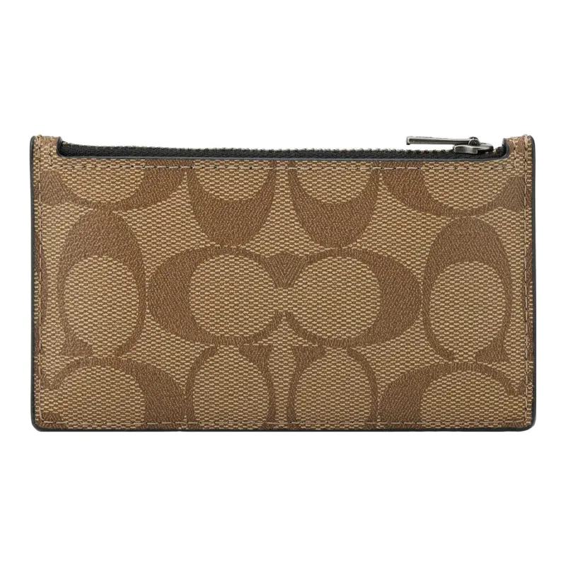 COACH Boxed Canvas With Leather Card Wallet With Keychain Box Women's Dark Brown & Red-4