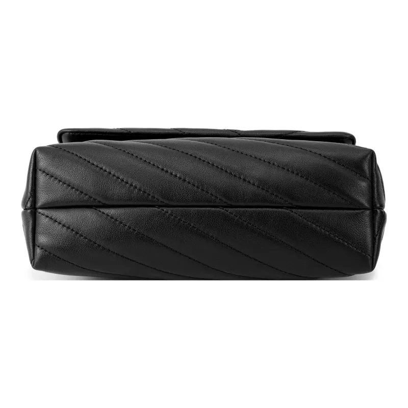TORY BURCH Kira Chevron Powder Coated Small Convertible Shoulder Bag Black/Silver-2