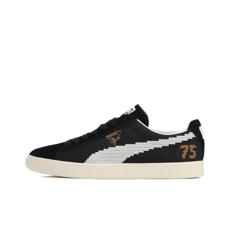 PUMA Clyde MIJ Anti Slip Wear Resistant Low Top Skateboard Shoes Unisex Black White-0