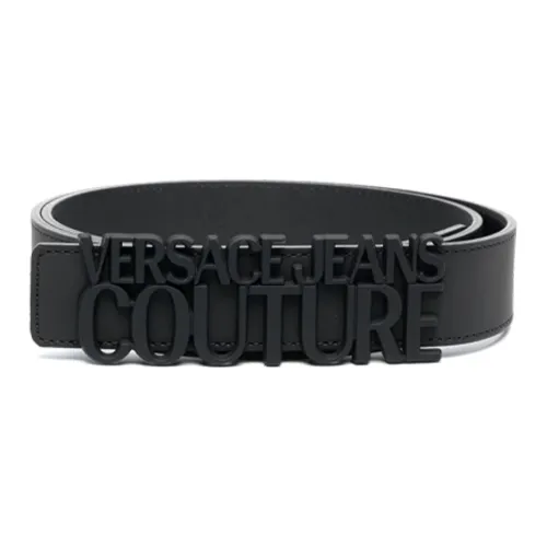 VERSACE JEANS COUTURE Letter Logo Smooth Buckle Leather Belts Men's Black 3CM