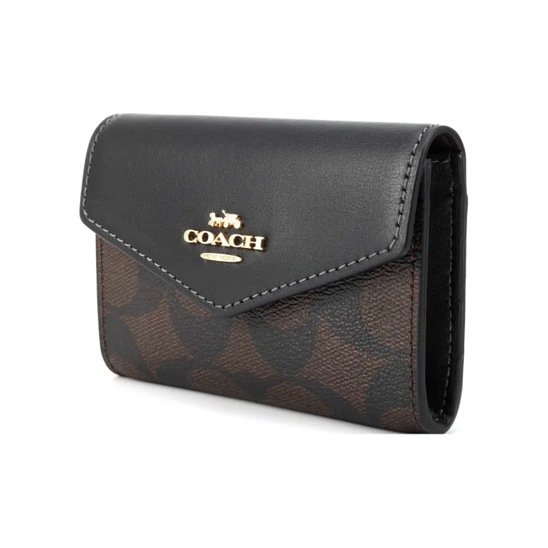 COACH Card Case Canvas With Leather Wallet, Card Holder Women's Black & Dark Brown-1
